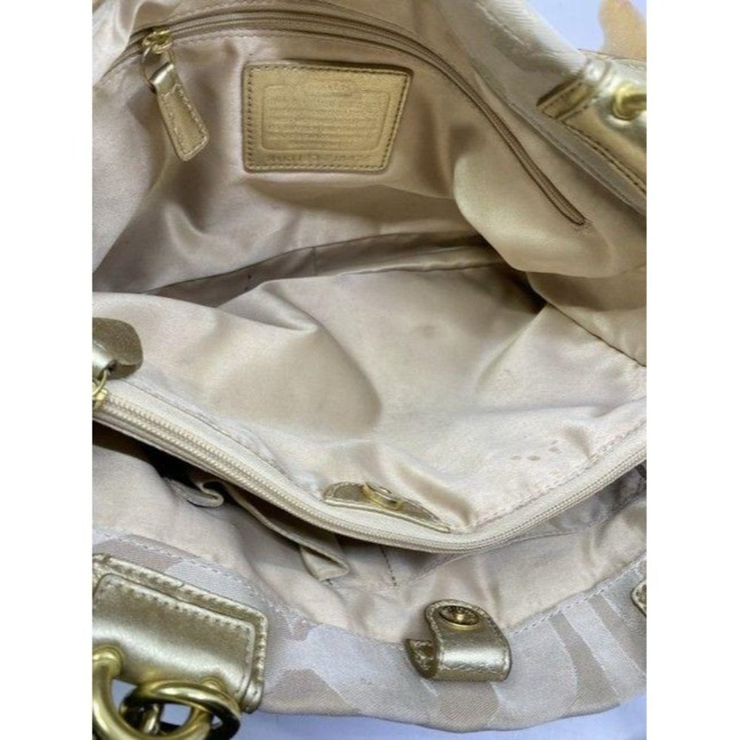 coach large gray gold fabric shoulder bag