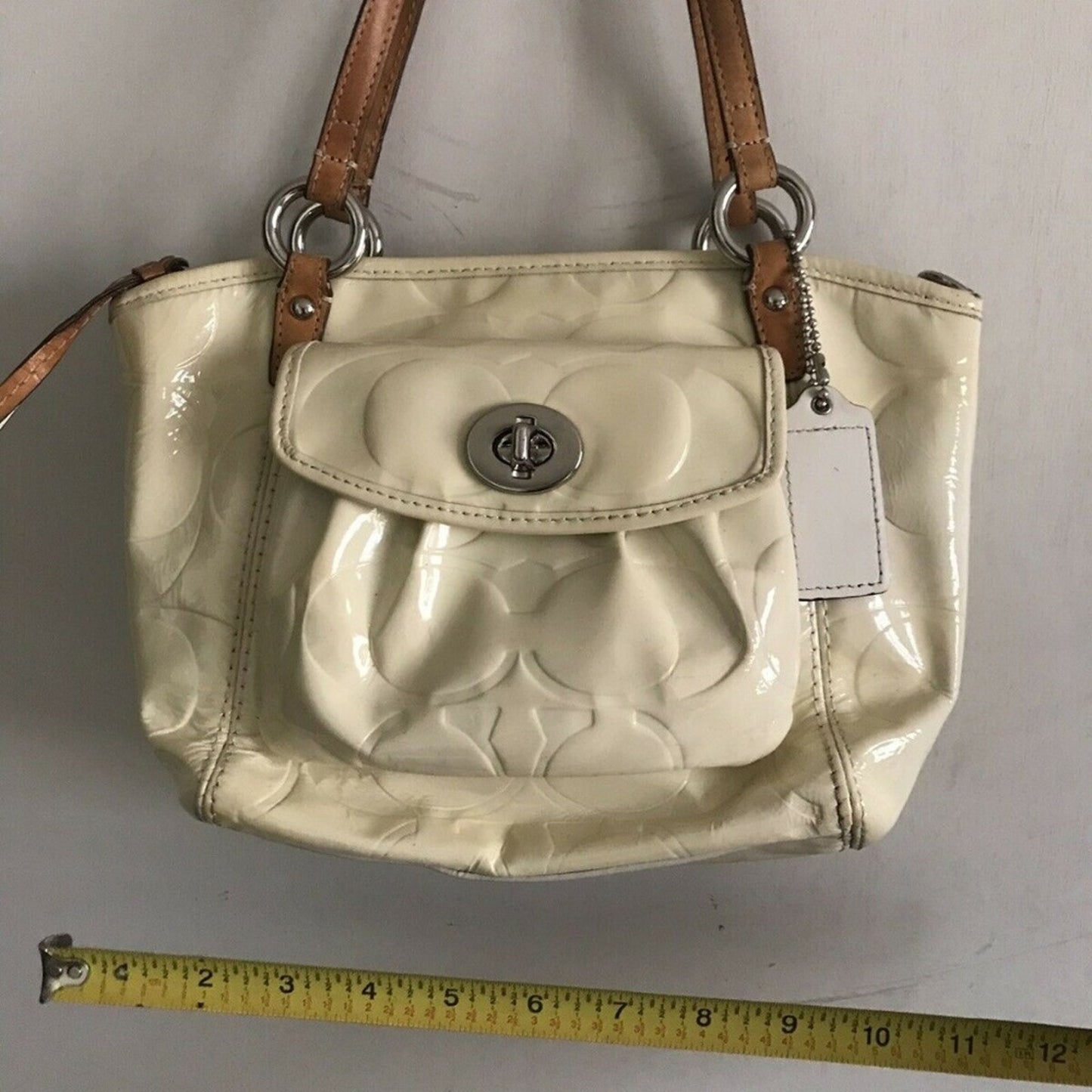 COACH Cream Leather All Over Logo Handbag