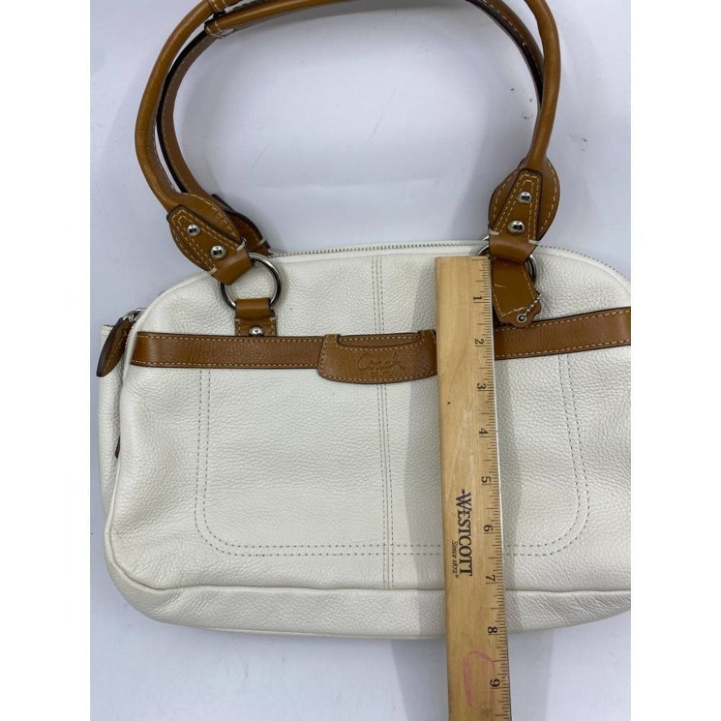 Coach Leather Medium Size White Brown Shoulder Bag