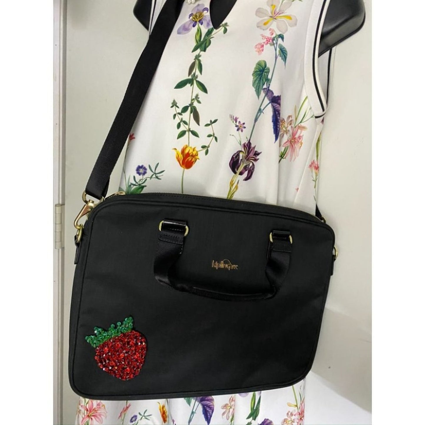 Kipling w/Customized Appliqués Large Blue Tote Bag