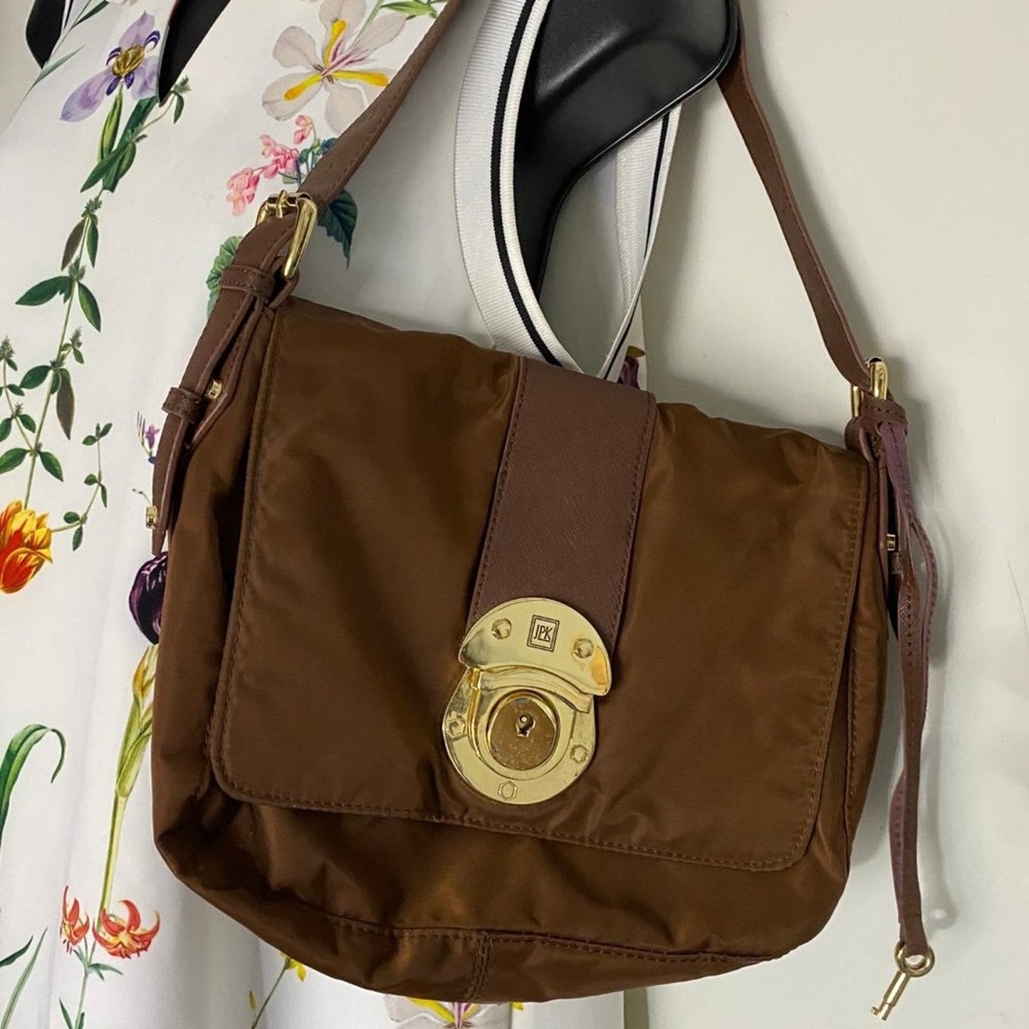 JPK Paris Brown Nylon Shoulder Bag