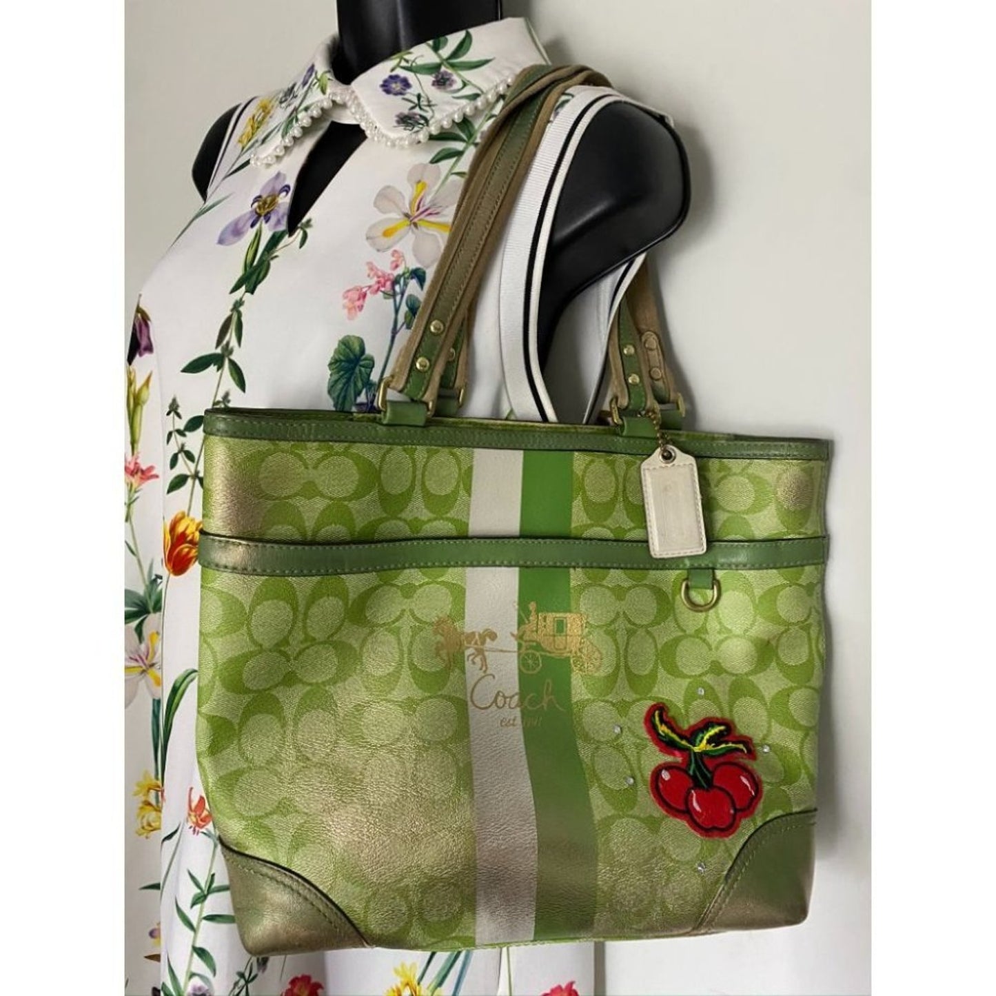 COACH Customized w/ Applique Green Tote Bag