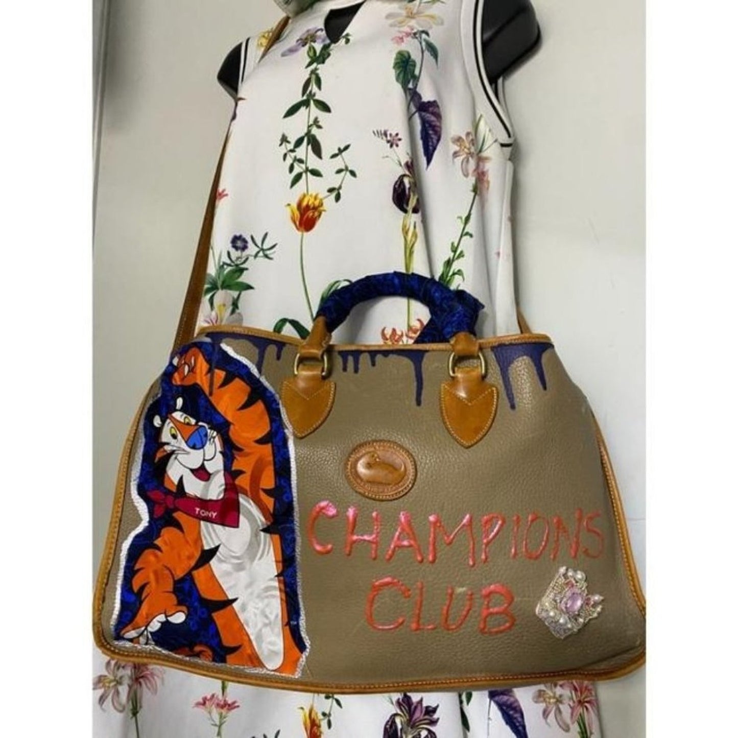 Dooney And Bourke Vintage Large Customized Blue Brown Leather Cross Body…