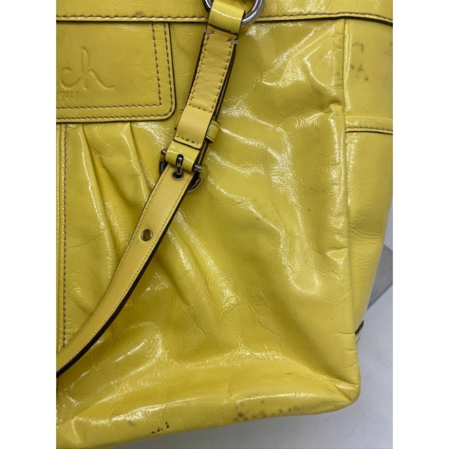 COACH Medium Patent Leather Shoulder Bag Yellow