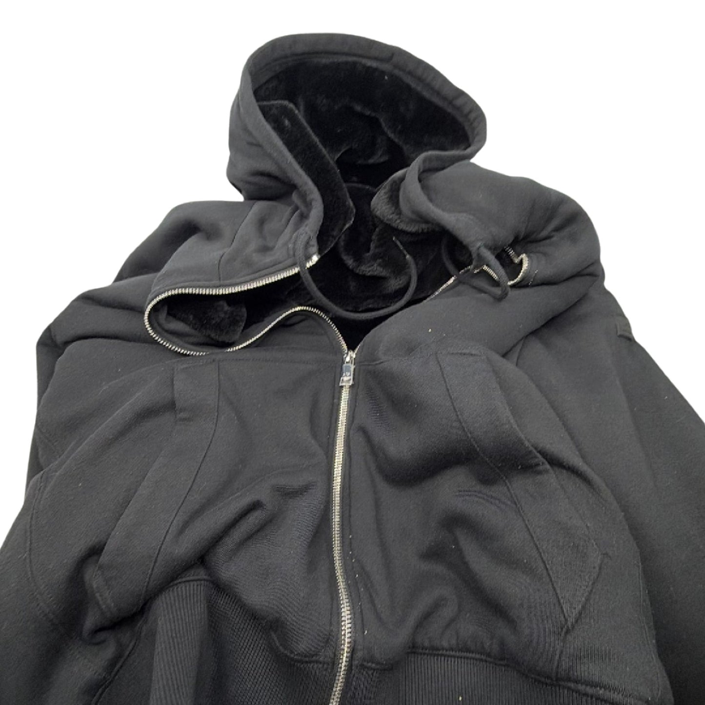 Armani Exchange Black Faux Fur Lined Large Hoodie