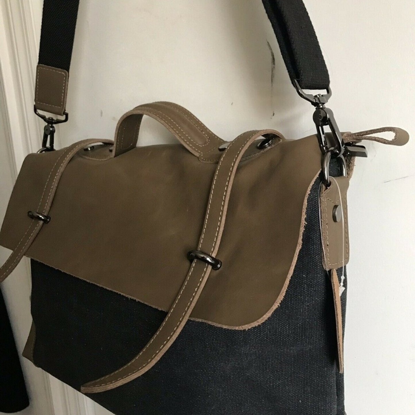 Annette Ferber Large Leather And Fabric Charcoal/B