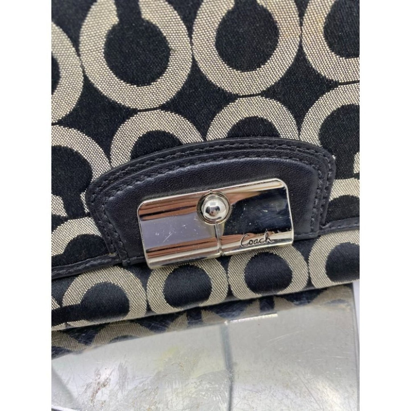 Coach Women's Black Cream Zipper Wristlet Bag