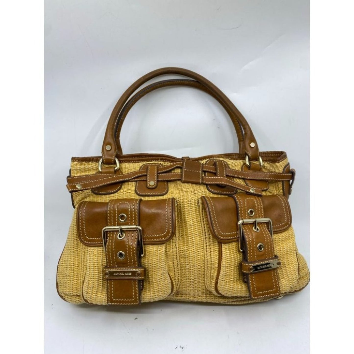 Michael Kors Yellow Brown Woven Tote Bag