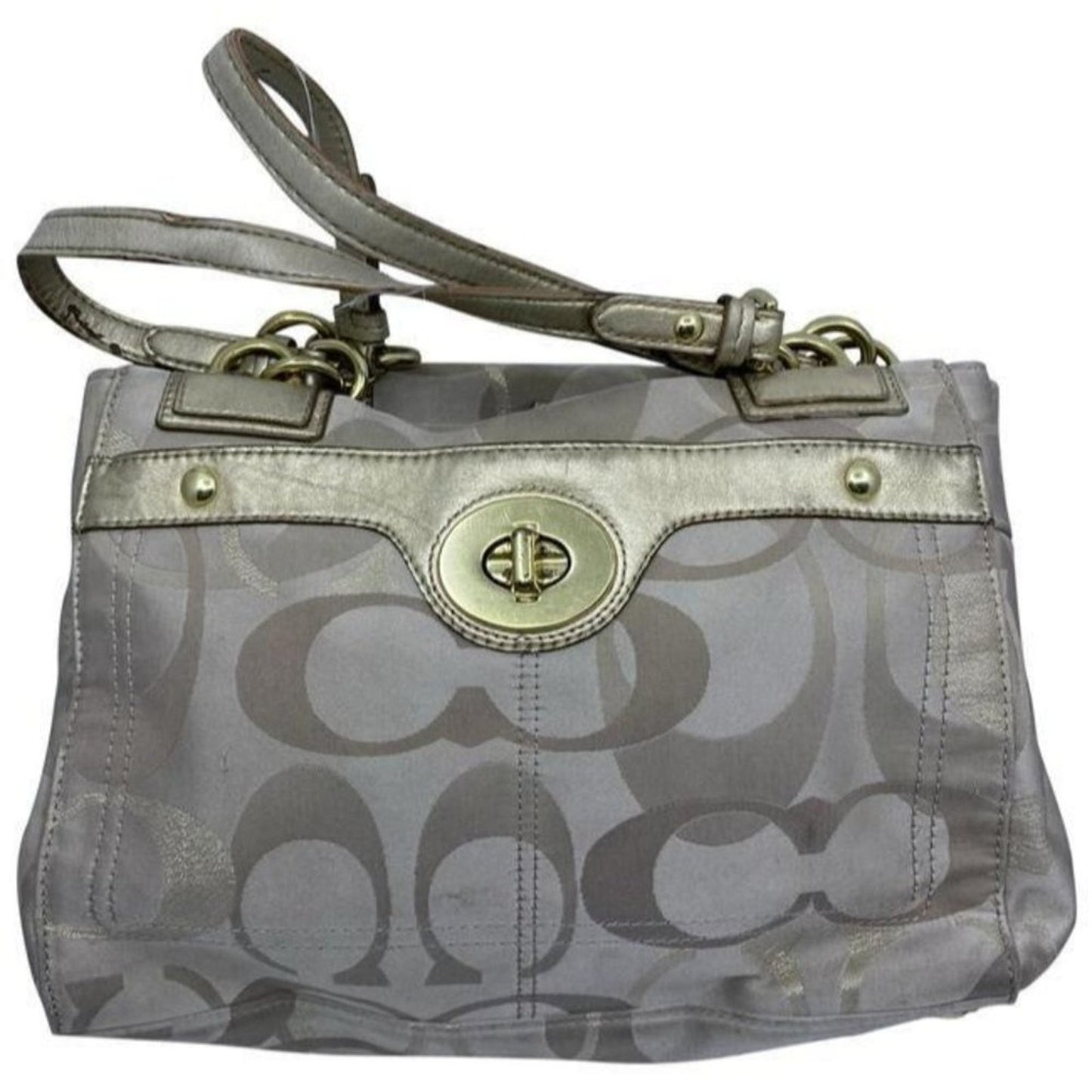 coach large gray gold fabric shoulder bag