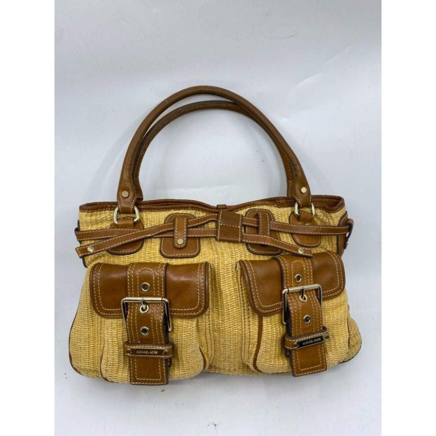 Michael Kors Yellow Brown Woven Tote Bag
