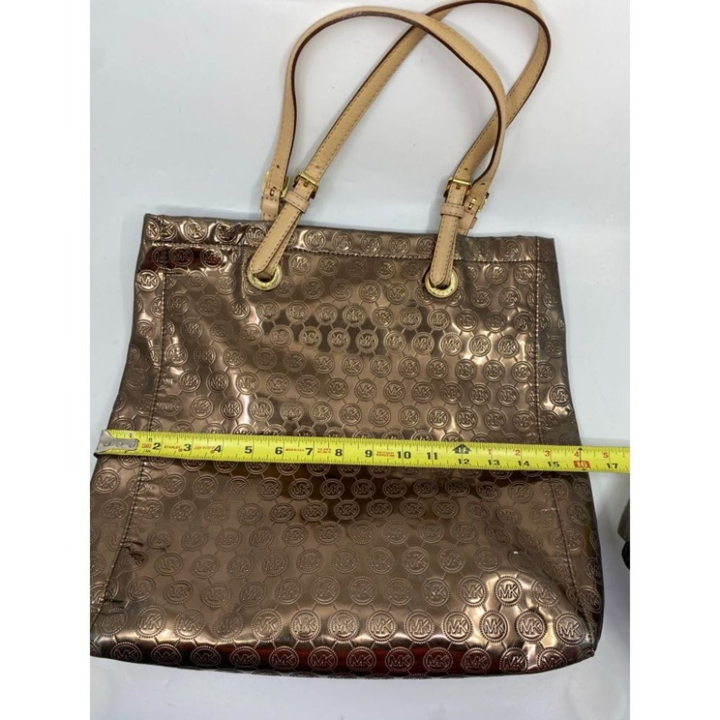Michael Kors Brown Gold Patent Leather Tote Bag