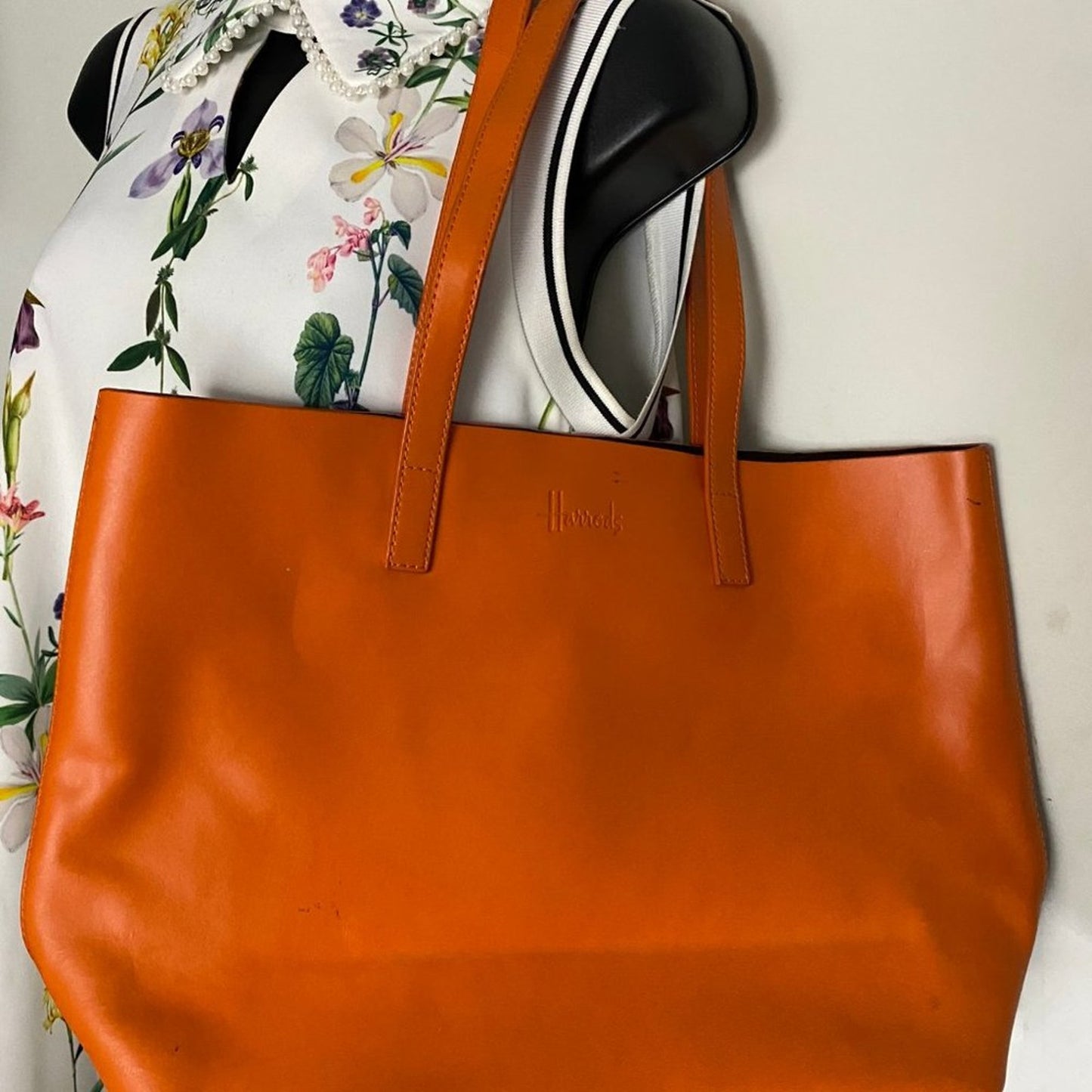 Harrods Orange Leather Shoulder Bags