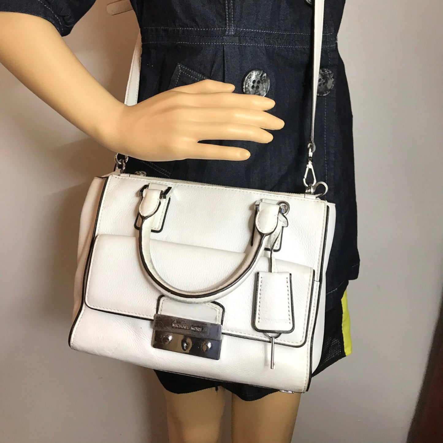 Michael Kors White M Leather Crossbody Bag