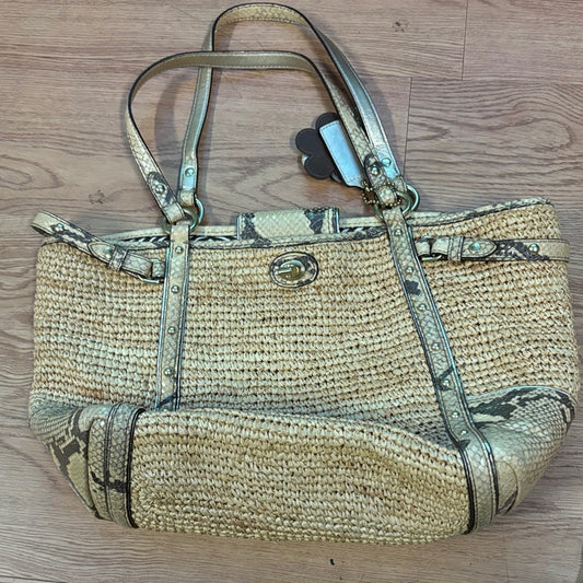 Coach Tan and Brown Woven Tote Bag