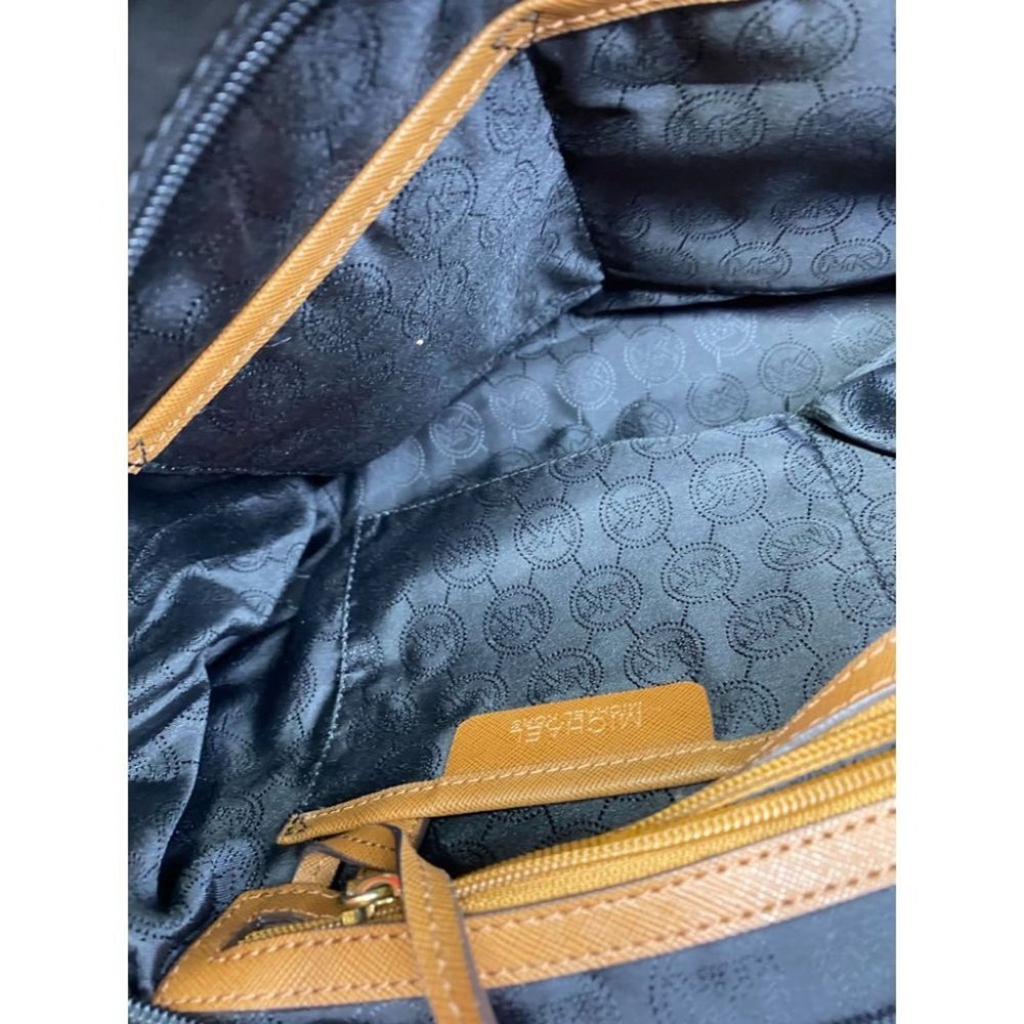 Michael Kors Nylon Black Tan Shoulder Tote Bag LG