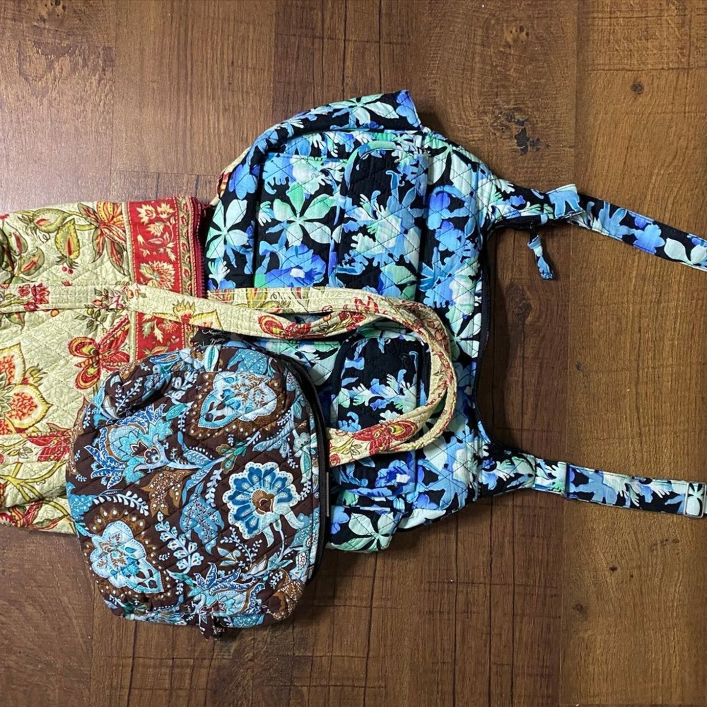 Lot of 3 Unbranded Floral Fabric Quilted Bags