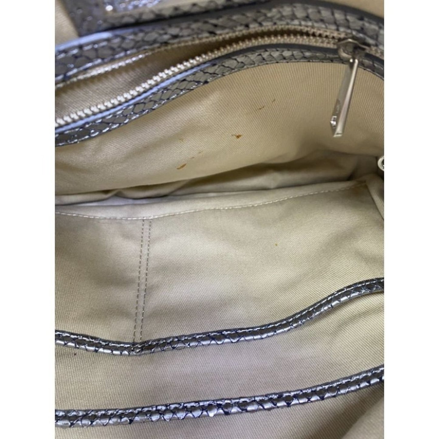 COLE HAAN Silver Snake Print Leather Hobo Bag