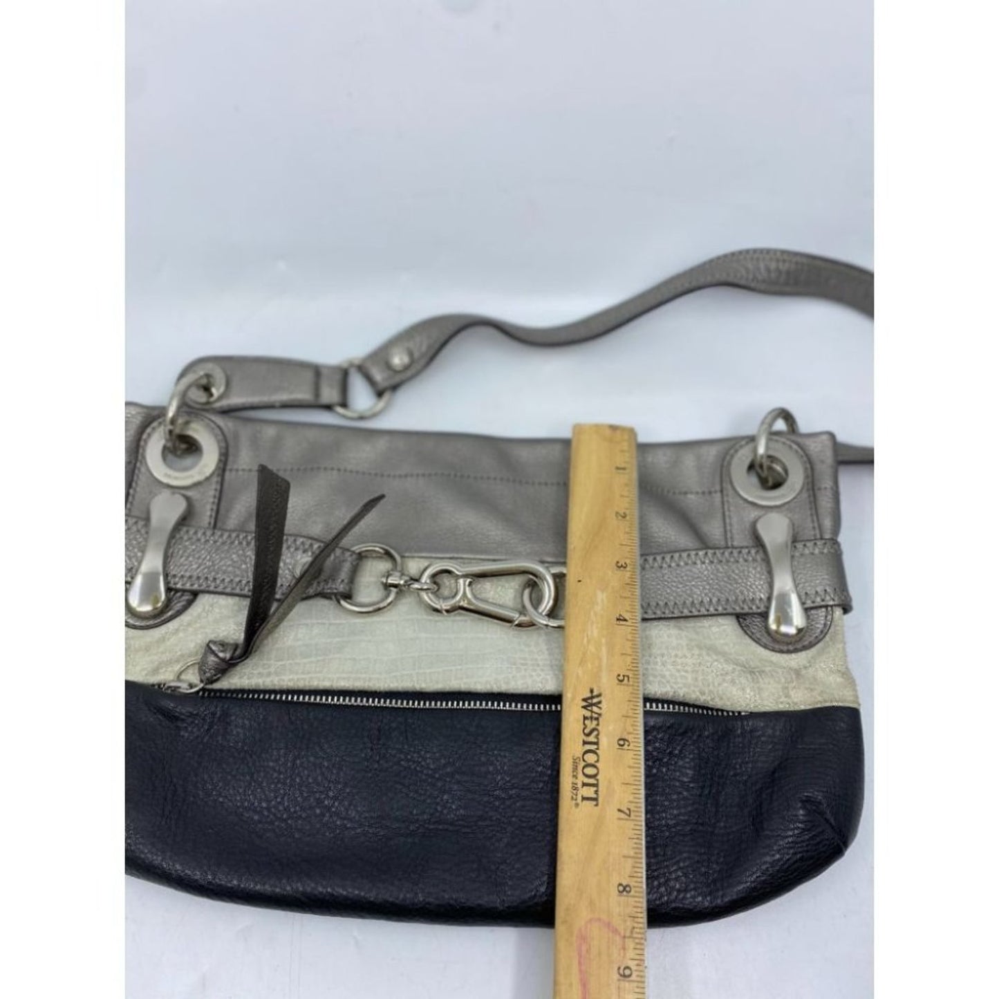 B. Makowsky Gray Cream Black Shoulder Mini Bag