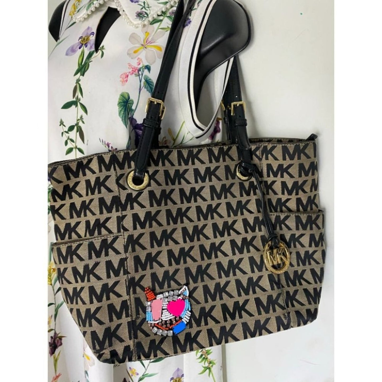 Michael Kors Black Tan Tote Bag Customized