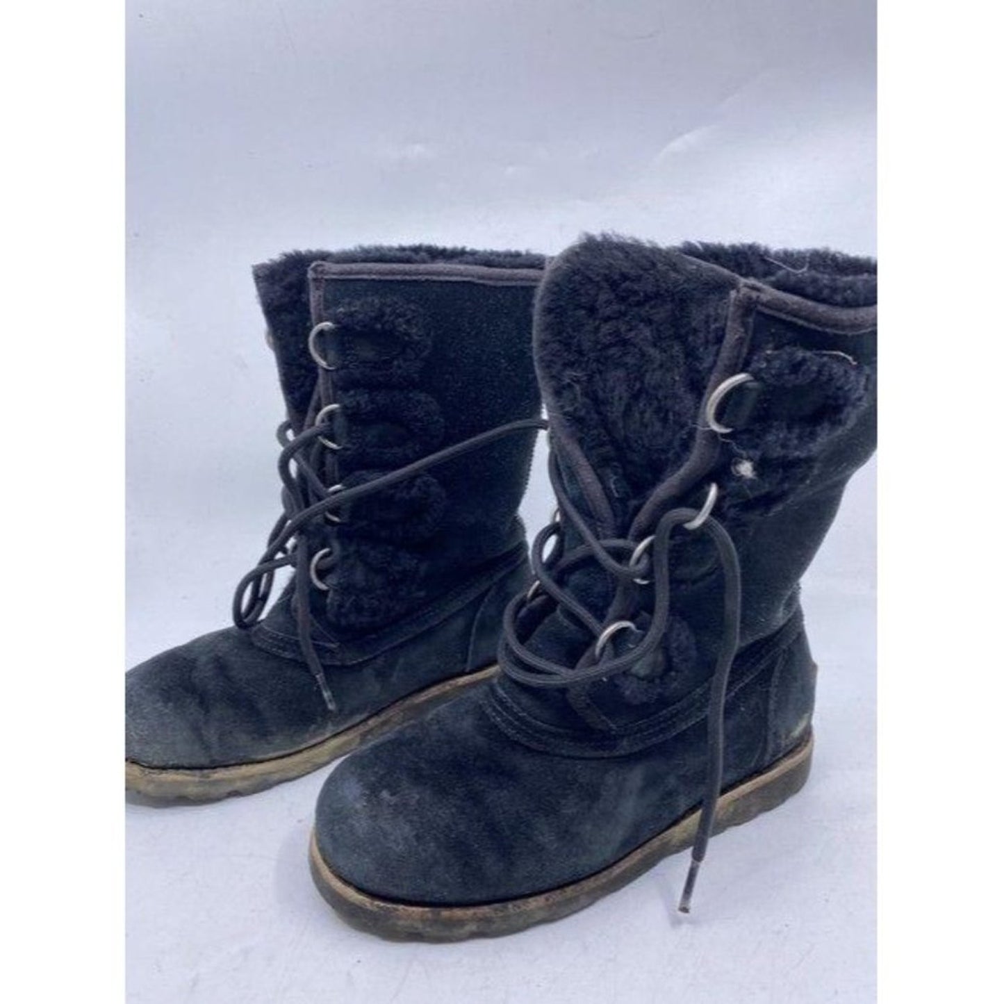 Ugg Australia Black Rugged Lace Up Bootsbooties Si