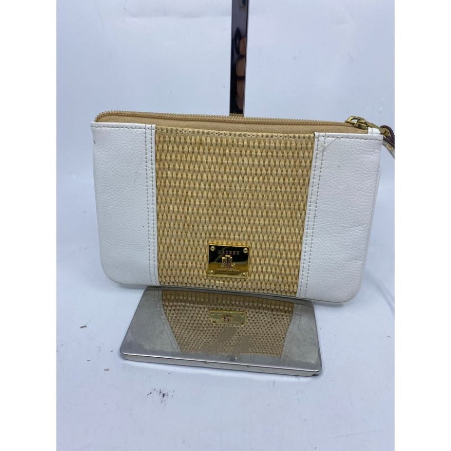 Lauren Ralph Lauren White Tan Large Wristlet