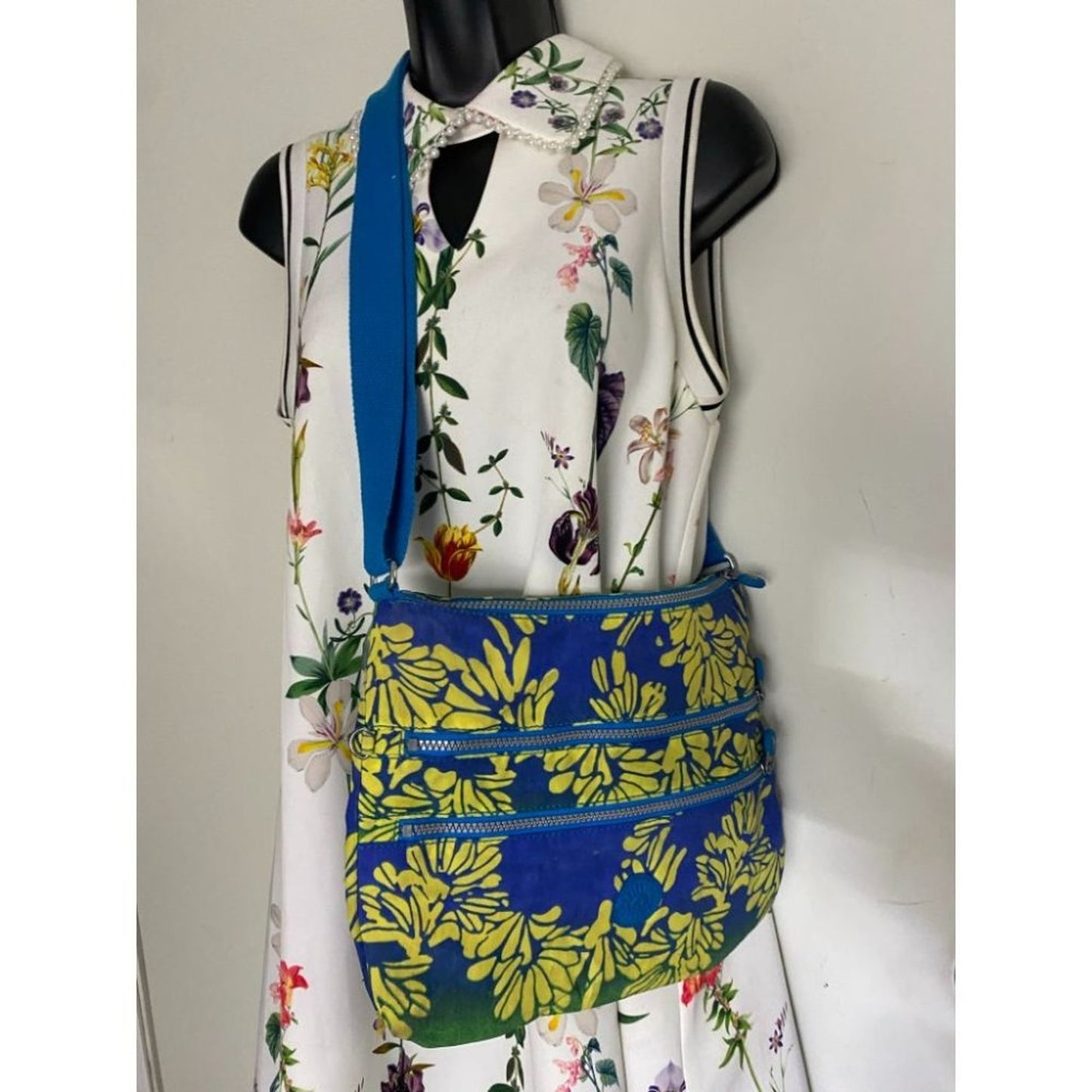 KIPLING Medium Blue Yellow Nylon Crossbody Bag