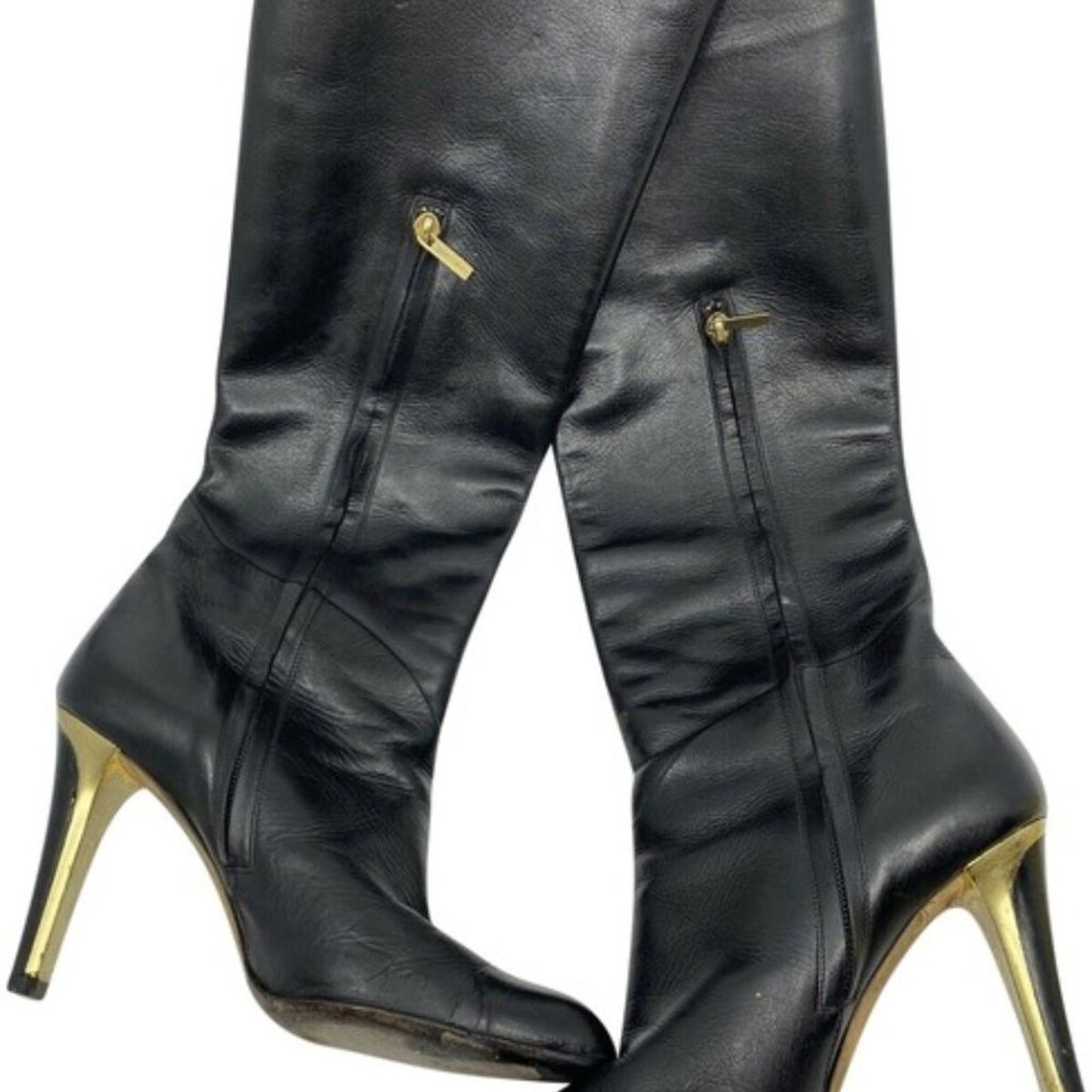 JIMMY CHOO Black Leather Knee high boots 7.5