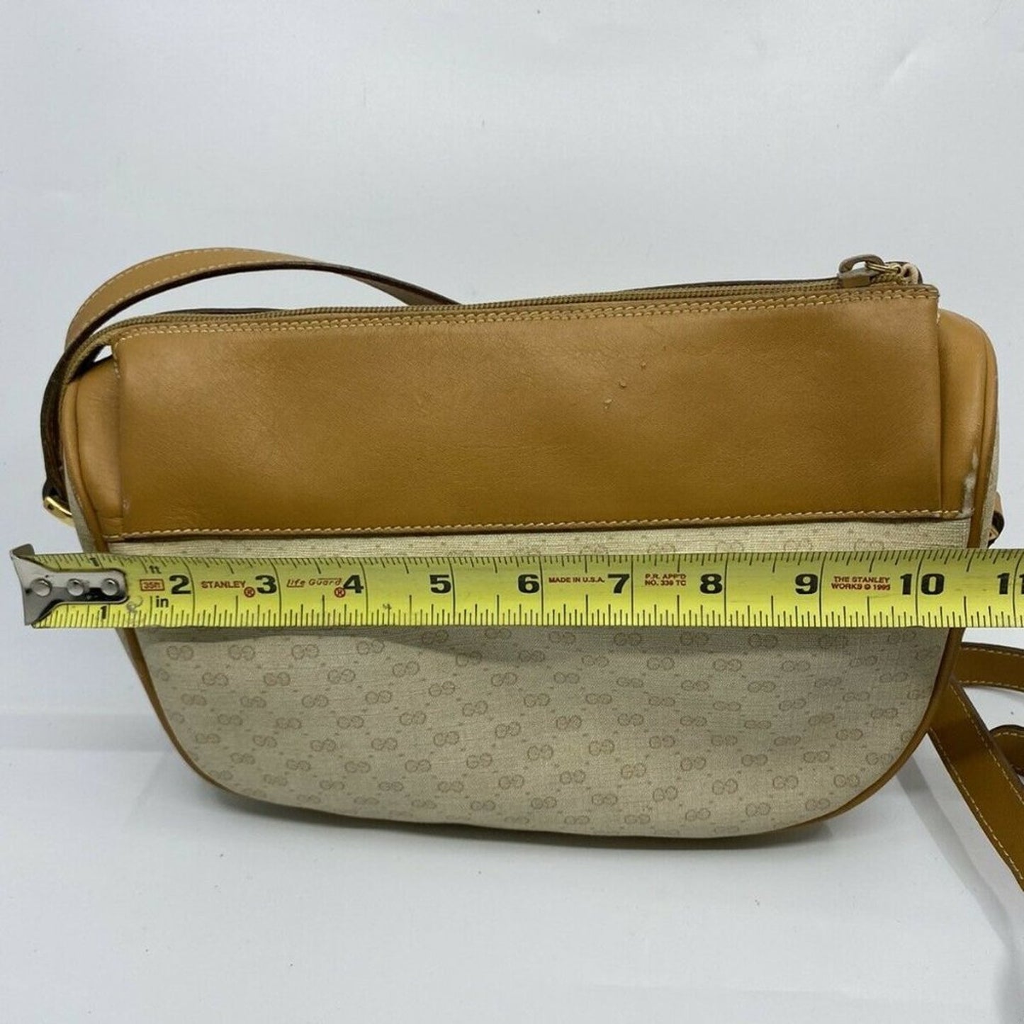 GUCCI Vintage Beige Coated Canvas/ Leather Crossbo