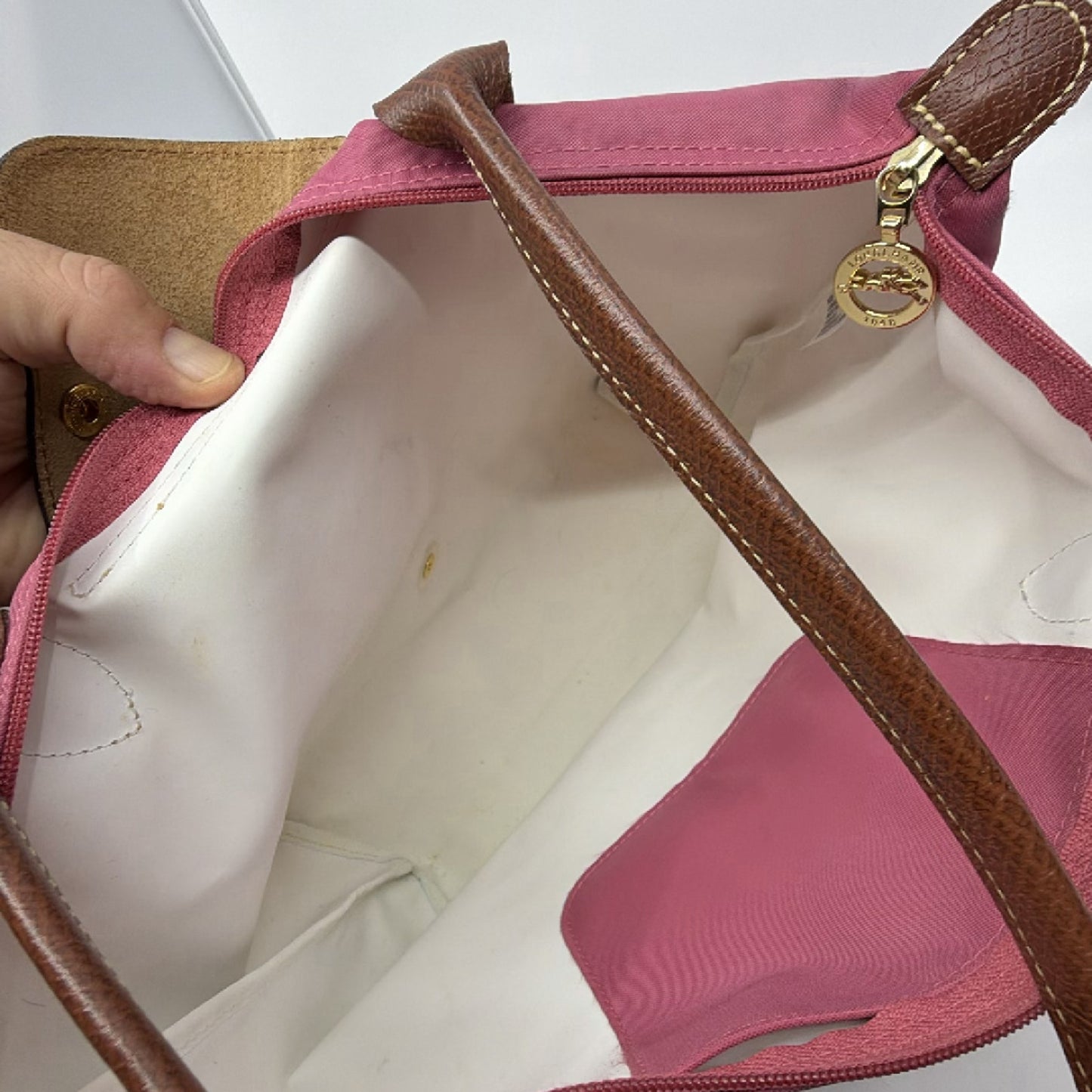 Longchamp Le Pliage Pink Nylon Leather Tote Bag