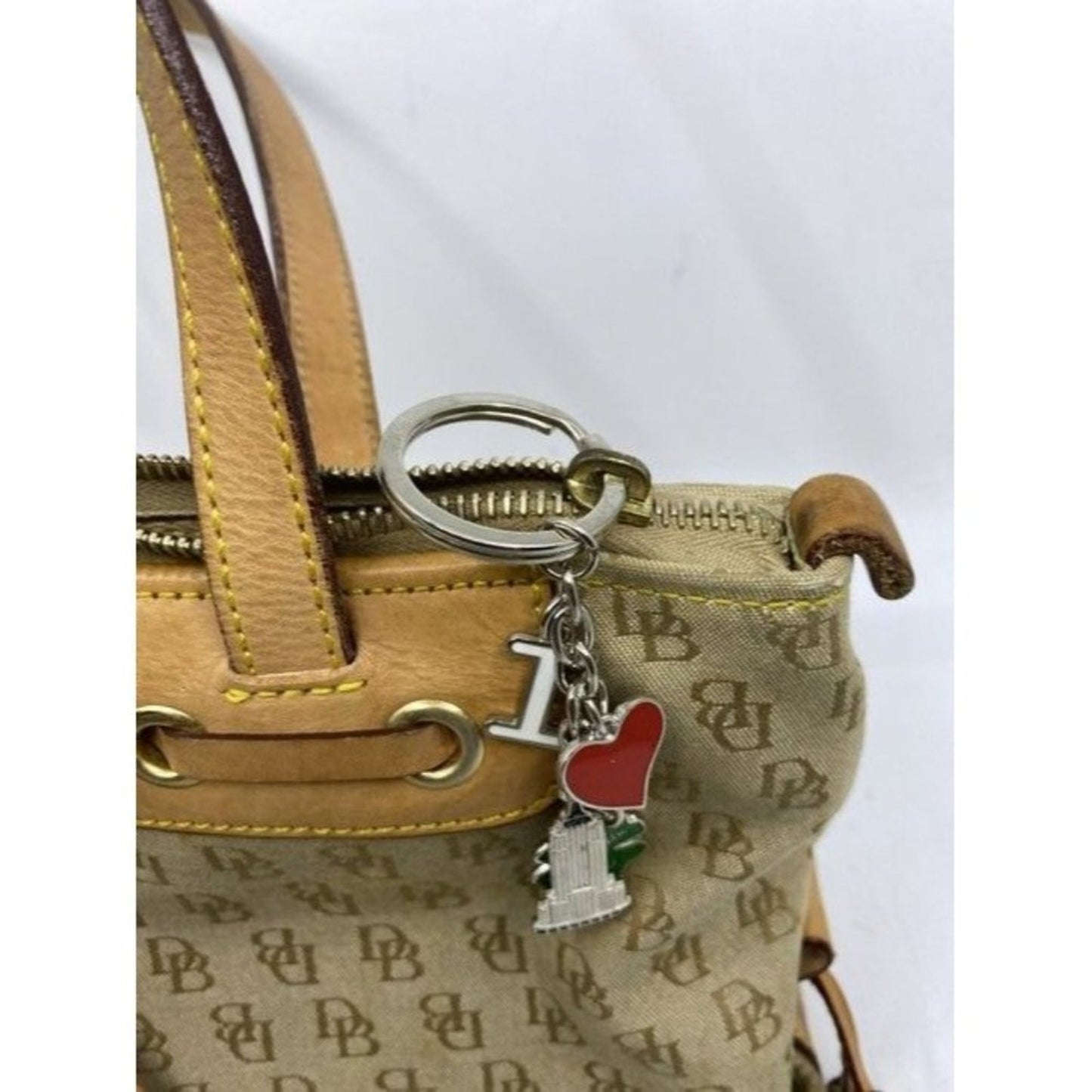 Dooney And Bourke Unique Removable Inside Pocket Tan Fabric Shoulder Bag