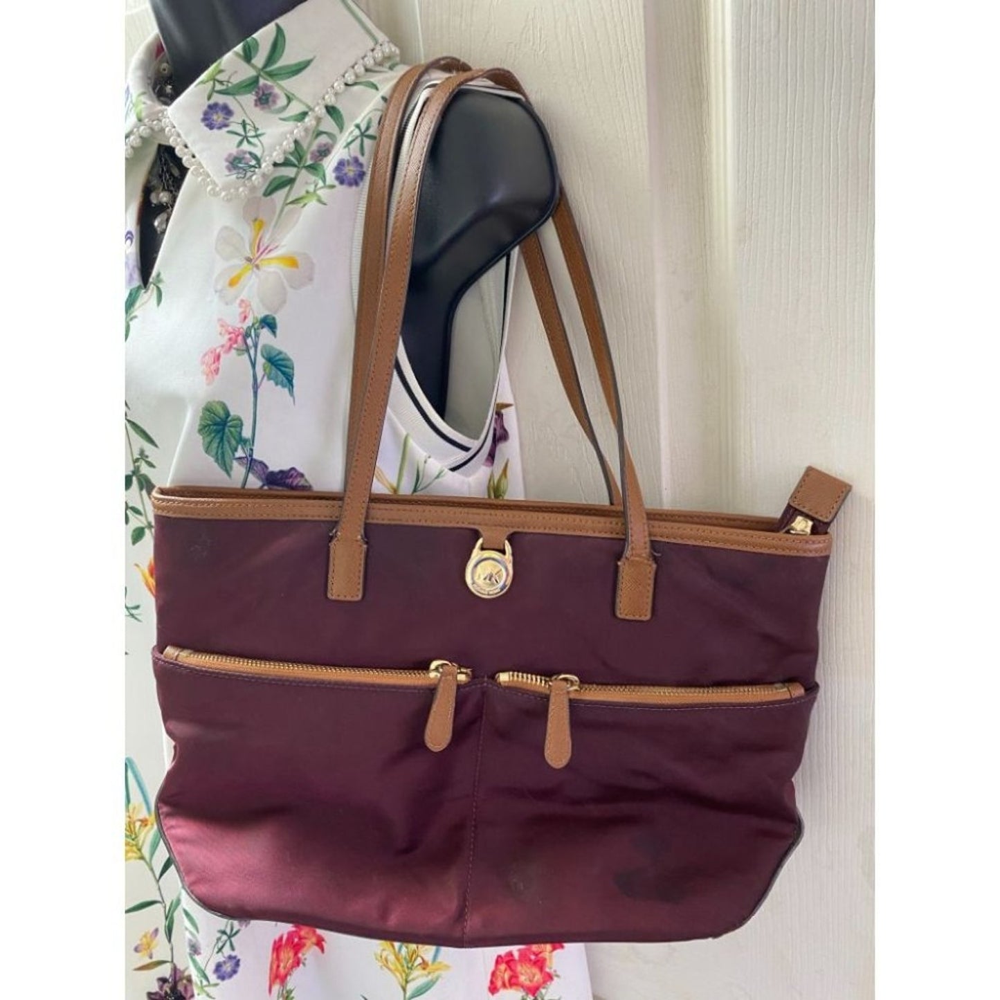 Michael Kors Maroon Nylon Tote Bag