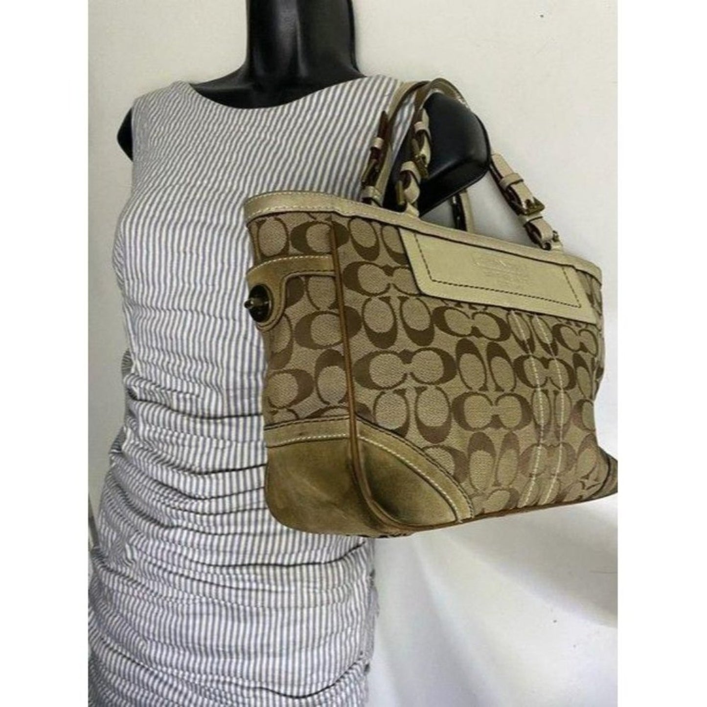 Coach Shoulder Bag Medium Msrp Beige Brown Jacquar
