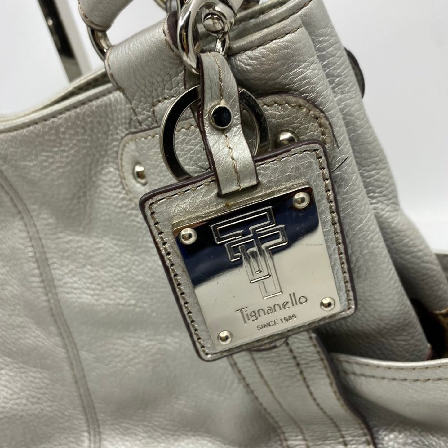 Tignanello Silver Leather Shoulder Bag