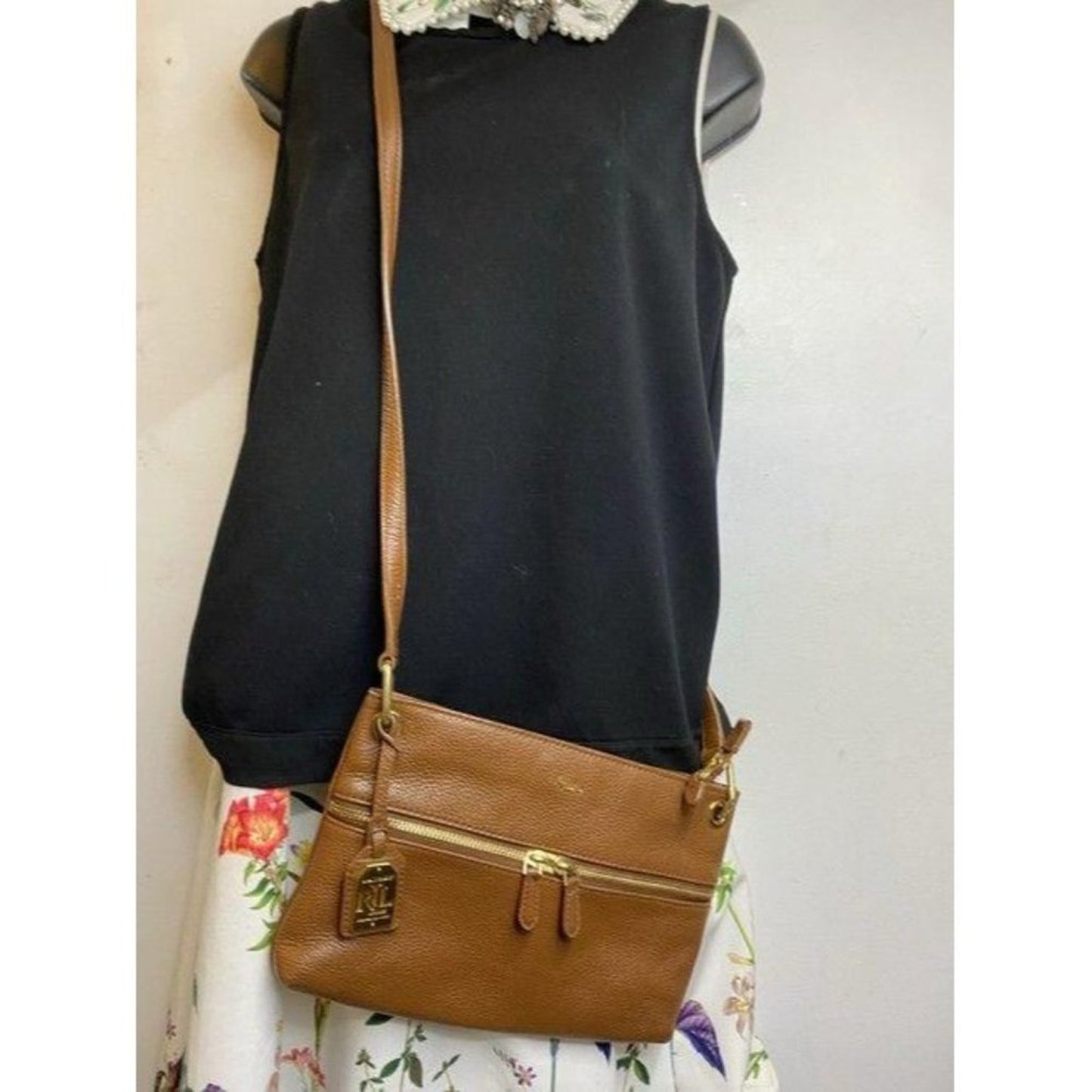 lauren ralph lauren orange leather cross body bag