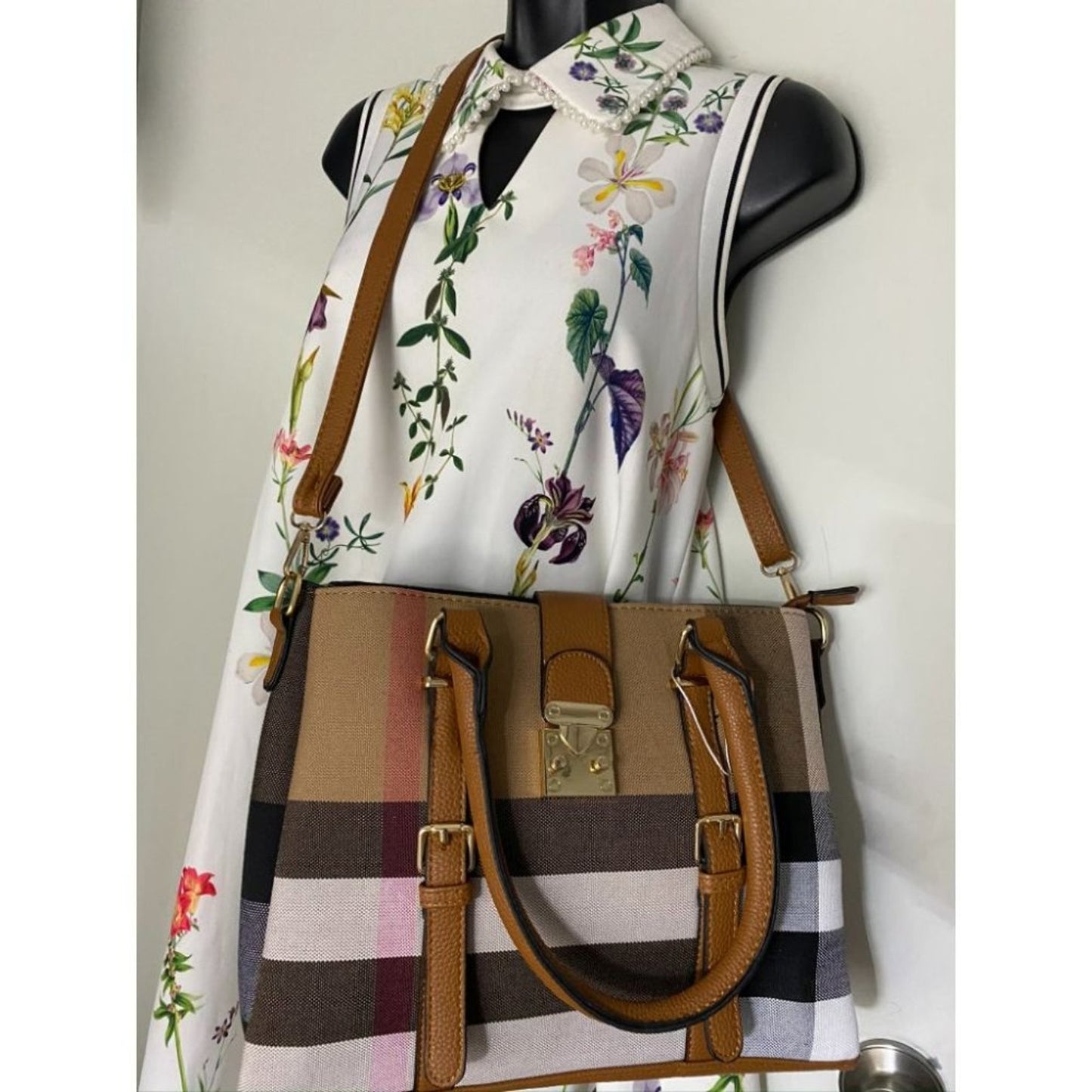 NWT! ClosetsNYC Large Plaid Tote Crossbody Bag