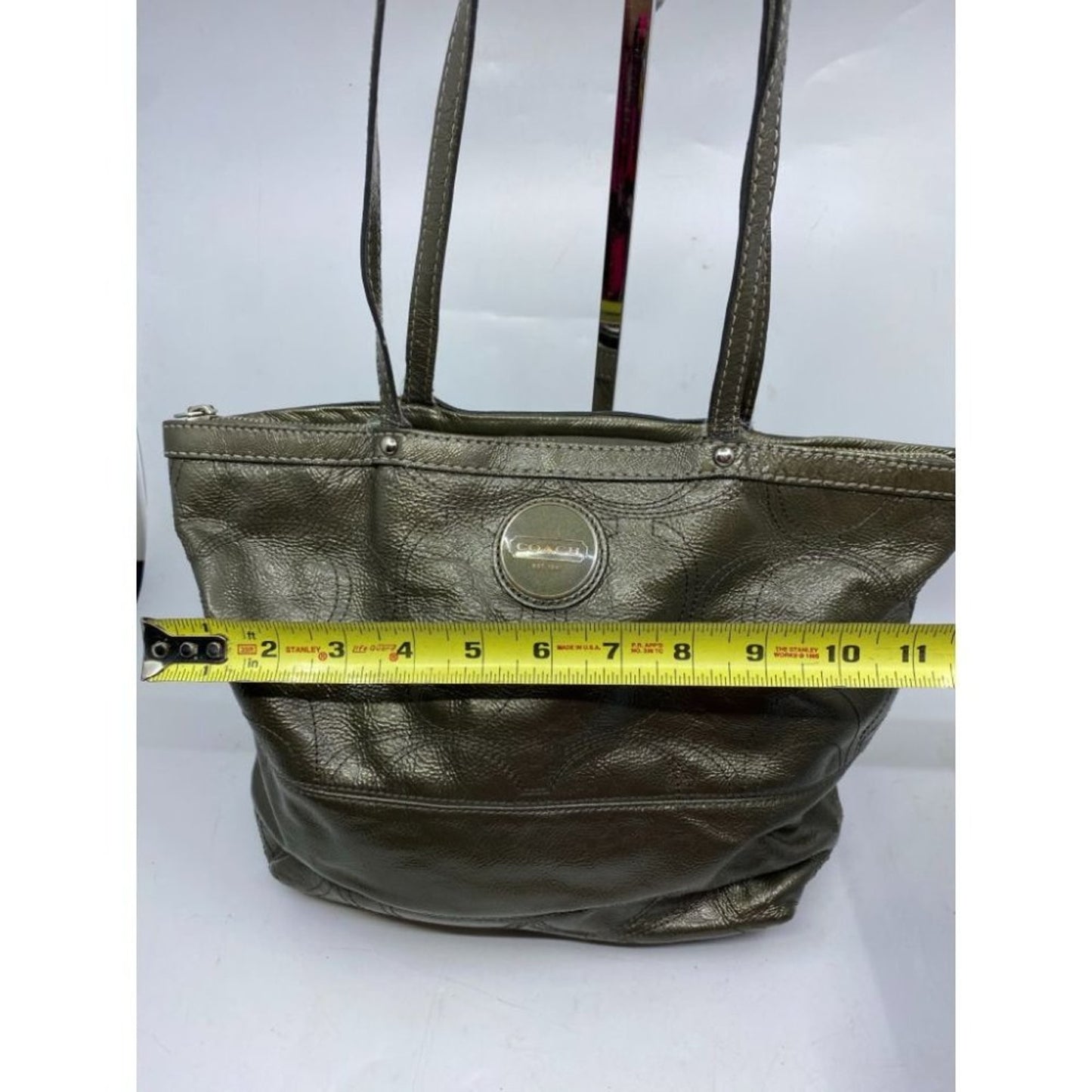 COACH LG Patent Leather Silver Gold Shoulder Bag