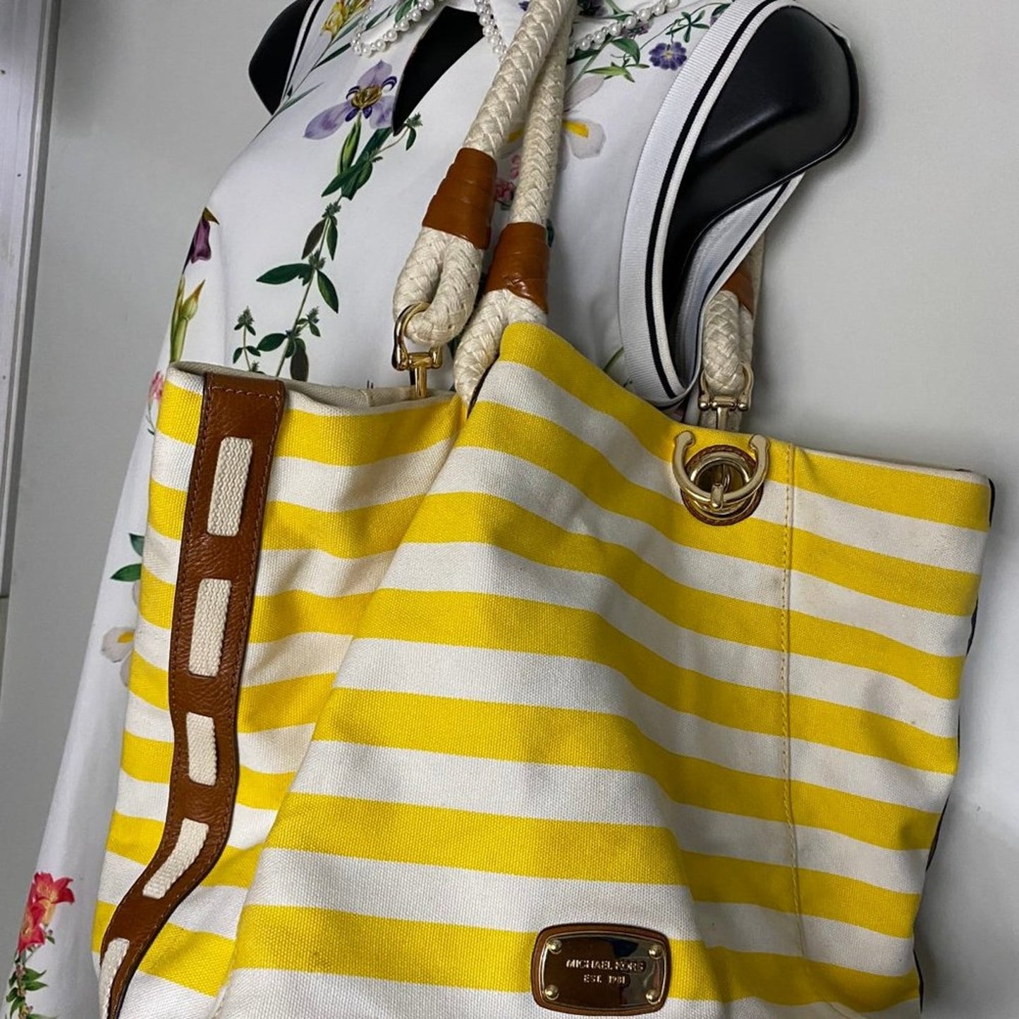 Michael Kors XL Yellow/White Canvas Fabric Handbag