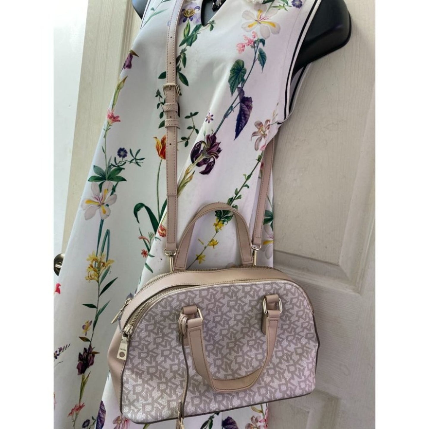 DKNY Tan Gray Faux Leather Crossbody Bag