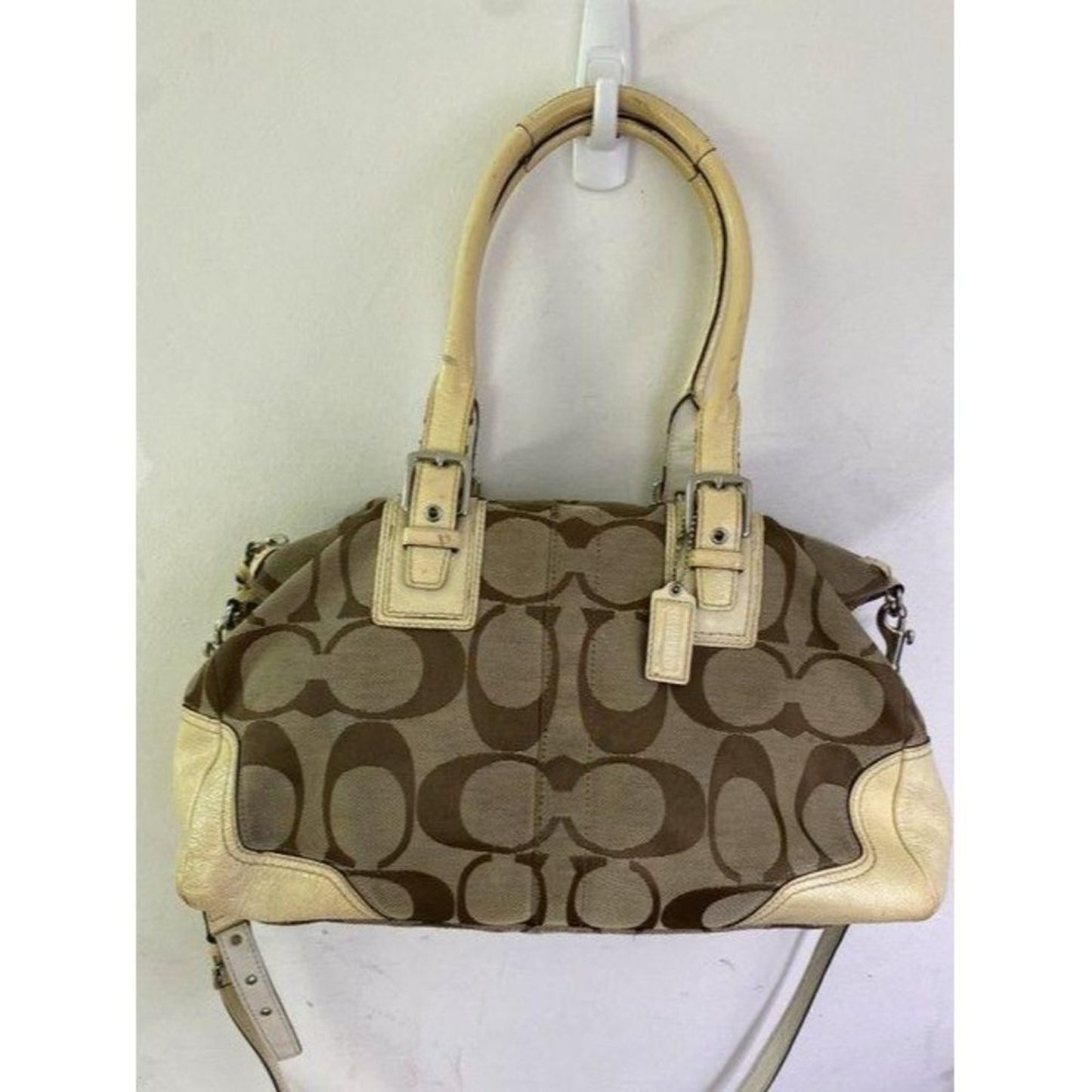 coach bag cream black fabric tote
