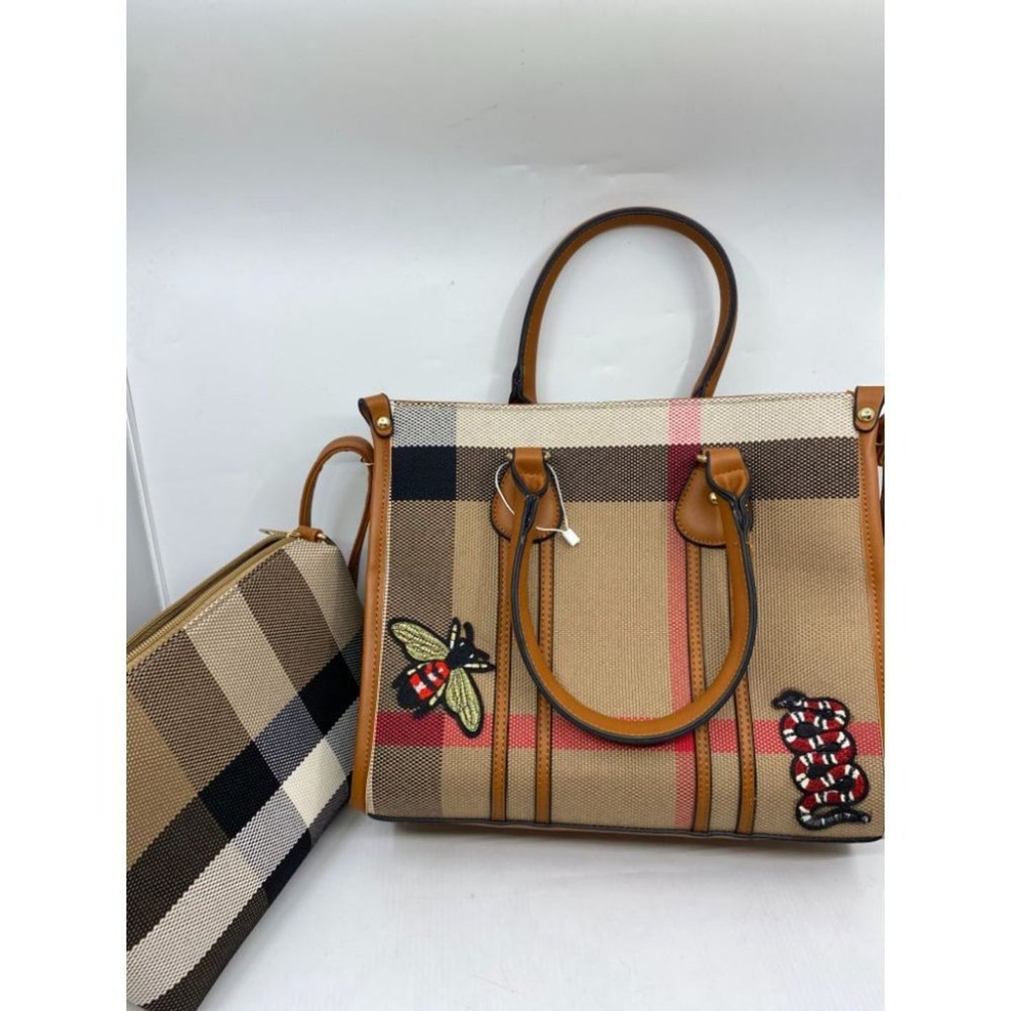 NWT! ClosetsNYC Large Plaid Tote Bag w/ Crossbody