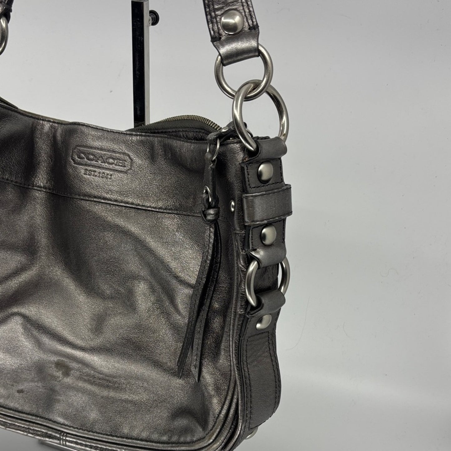 Coach Metallic Gray Leather Shoulder Bag