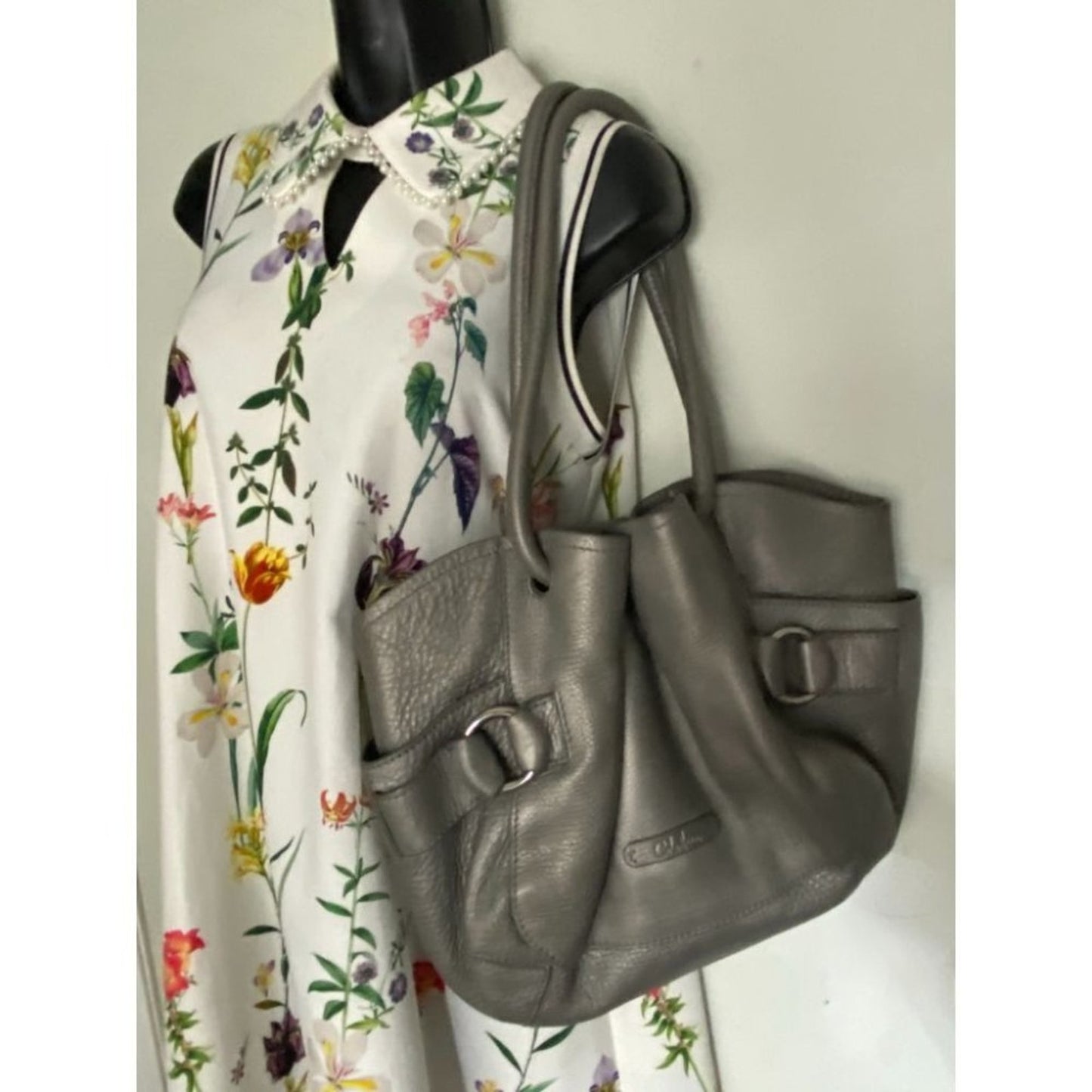 COLE HAAN Gray Large Leather Tote/ Shoulder Bag