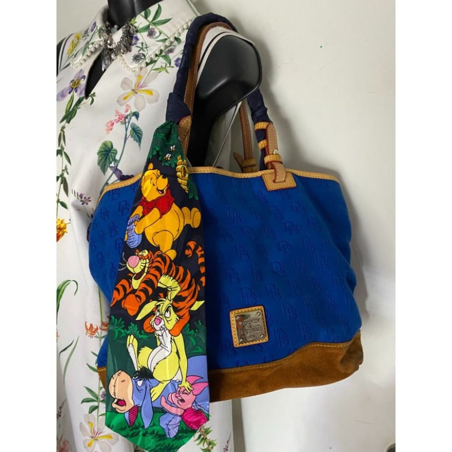 Dooney & BOURKE Blue Brown Large Fabric Tote Bag