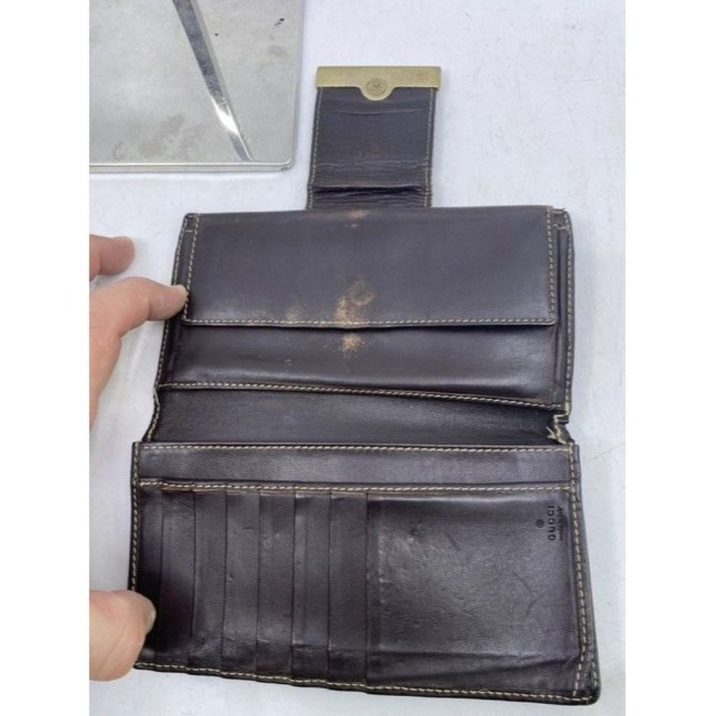 Gucci Brown Long Vintage Gg Web Wallet