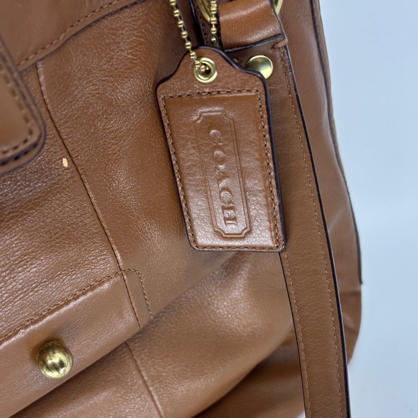 Coach Tan Leather Shoulder Bag with Gold Accents