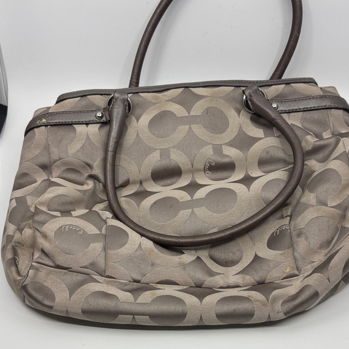 Coach Beige and Brown Signature Shoulder Bag