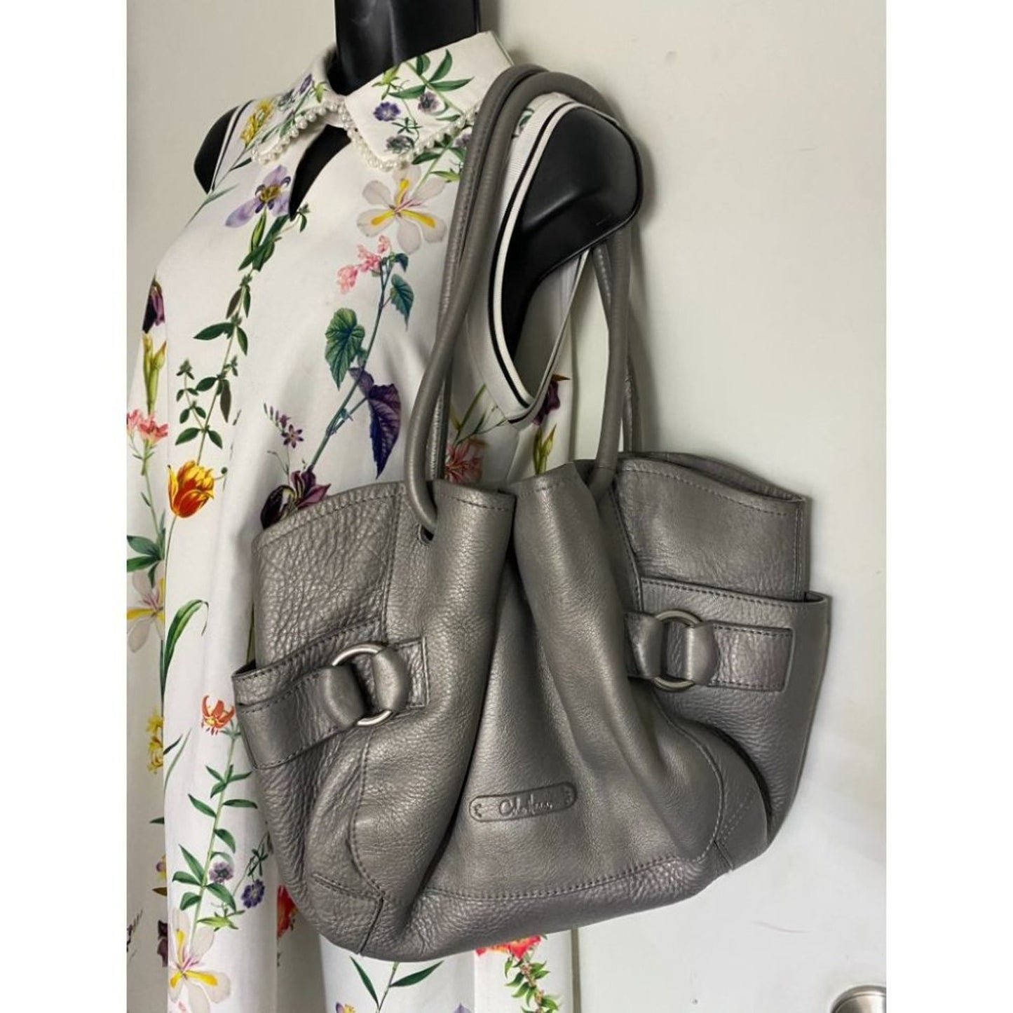 COLE HAAN Gray Large Leather Tote/ Shoulder Bag