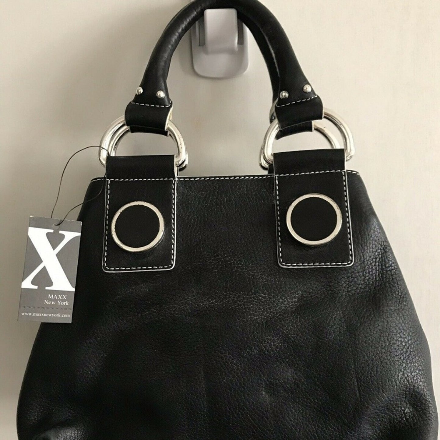 MAXX NEW YORK Medium Black Leather Handle Bag