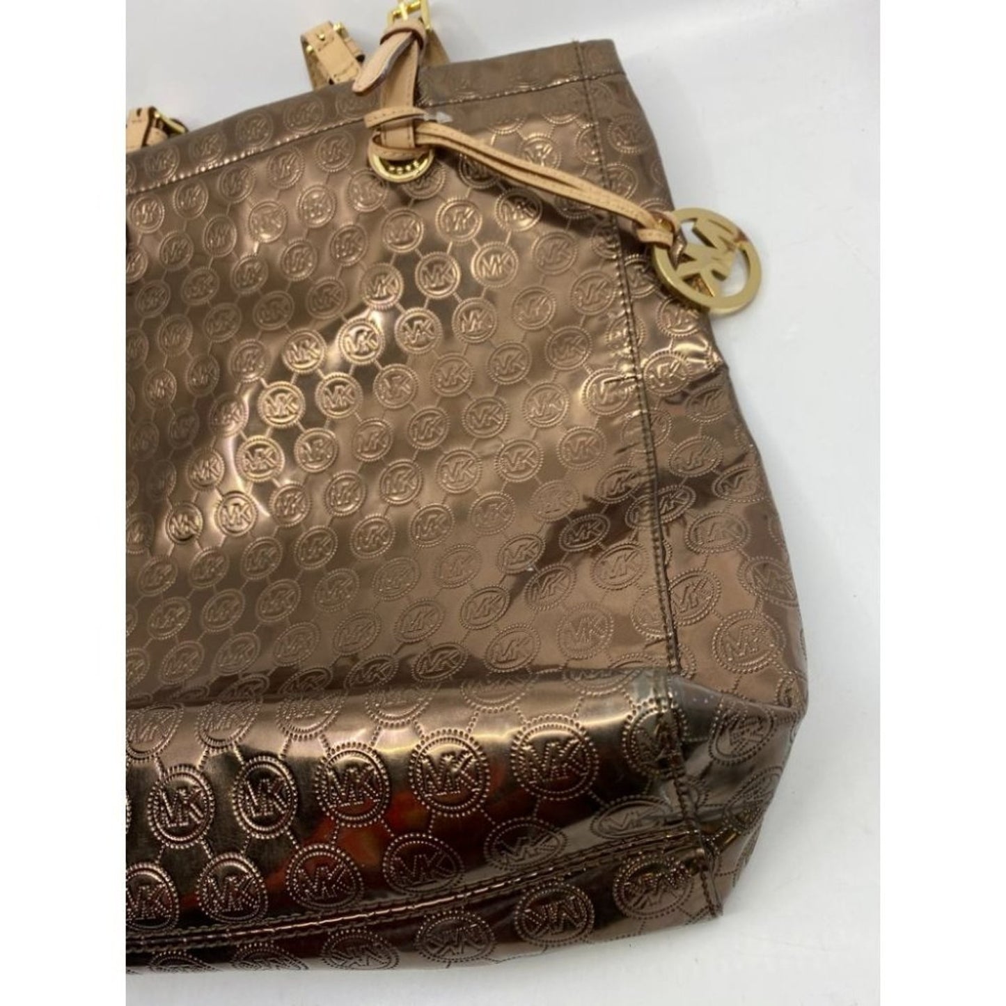 Michael Kors Brown Gold Patent Leather Tote Bag