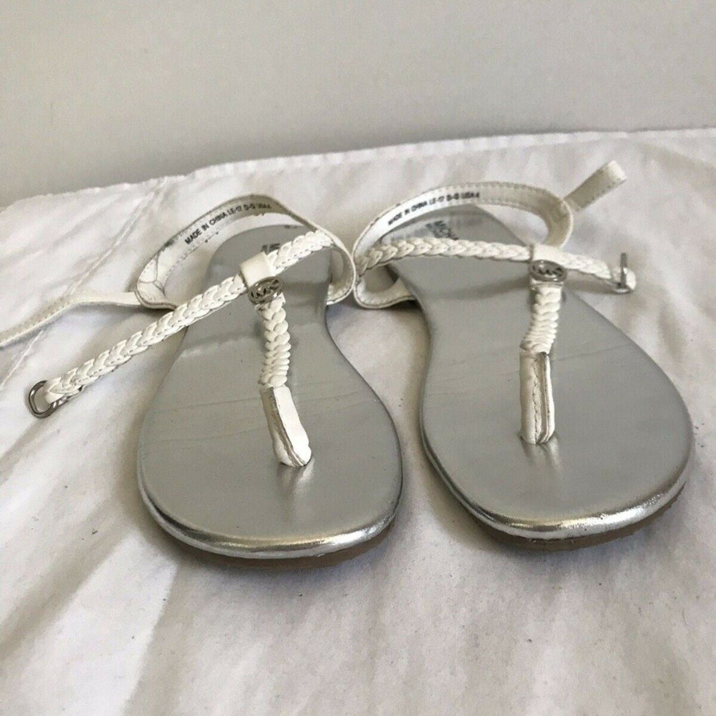 MICHAEL KORS White/Silver Braided T-Strap Sandal